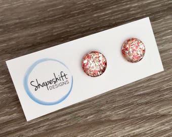 12mm Glass Glitter Stud Earrings - Autumn Leaves