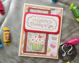 Handmade Cupcake Happy Birthday Card