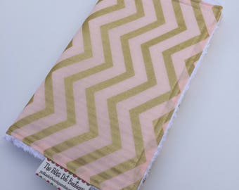 Baby Girl CHENILLE BURP CLOTH - Chevron Gold Glitz Fabric in Confection