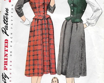 Simplicity 3652 1950s Weskit and Skirt Vintage Sewing Pattern Bust 33 Peplum Vest Flared Skirt