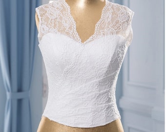 Corset Wedding Separate, White wedding Corset Lace corset neckline white wedding top Bridal top separate Wedding bodice corset wedding top