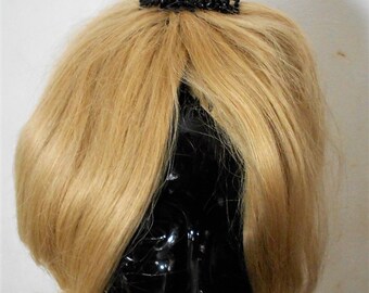 Antique Large Victorian Mourning Hair Comb, Faceted Sparkling Beaded French Black Jet Glass 100+ Years Ago, Headdress Great Condition!