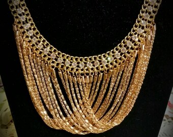 After Life Accessories Handmade Gold Rhinestone Chain bib necklace