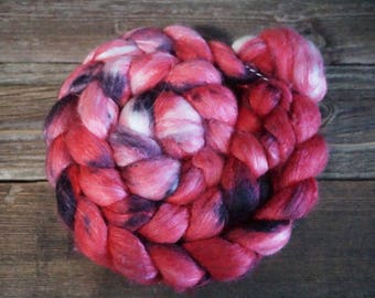 Superfine, Merino, Tencel, Red, Black, Combed Top, Hand Dyed, Spinning Fiber, Roving, Felting, Handspinning, Indie Dyer,l