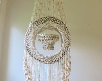 Vintage Seashell Chandelier Plant Hanger - Macrame Shell Planter - Beach Coastal Decor - Boho