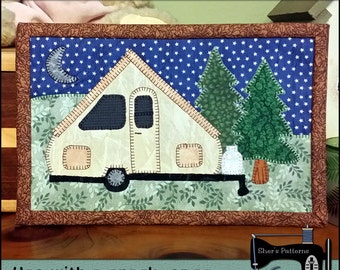PDF Pattern for Camping Mug Rug, Aliner Camper Mug Rug Pattern, Camper Mini Quilt Pattern - Sewing Pattern, Tutorial, DIY