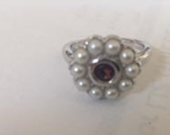 Pearl and Garnet Sterling Silver Ring