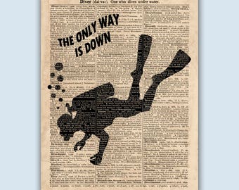Scuba Diver Poster, Diver Print, Deep Sea Diver, Scuba Diver Gift, Nautical Wall Art, Scuba Diving, Beach House Decor, Scuba Art