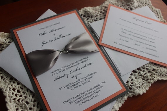 Coral And Gray Modern Wedding Invitation With Infinity Charm