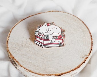 Cat & Books Pin, Enamel Pins, Pastel Pin, Cat Enamel Pin, Bookish Enamel Pin, Pins, Kitten, Gift