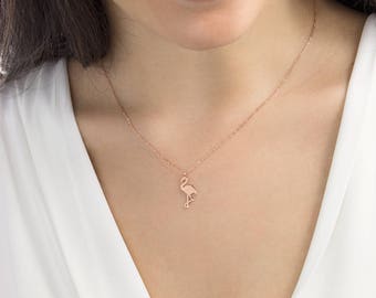 Gold Flamingo Necklace, Pink Flamingo Necklace, 14K Gold Necklace, Rose Gold, Flamingo Jewelry, Gift For Her, Rose Gold Flamingo Pendant