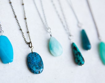 Turquoise Necklace, Gemstone Necklace, Boho Necklace, Create a Boho Look, Long Pendant Necklace, Long Layering Necklace, Teardrop Necklace