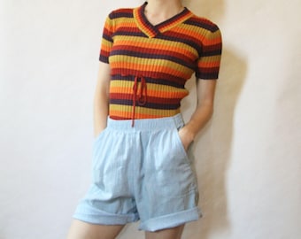 70s Striped Stretchy Top XS
