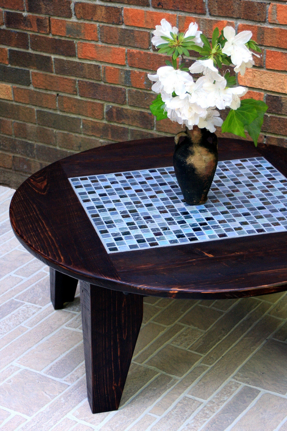 Round Mosaic Coffee Table. Circular Coffee Table. Round Rustic