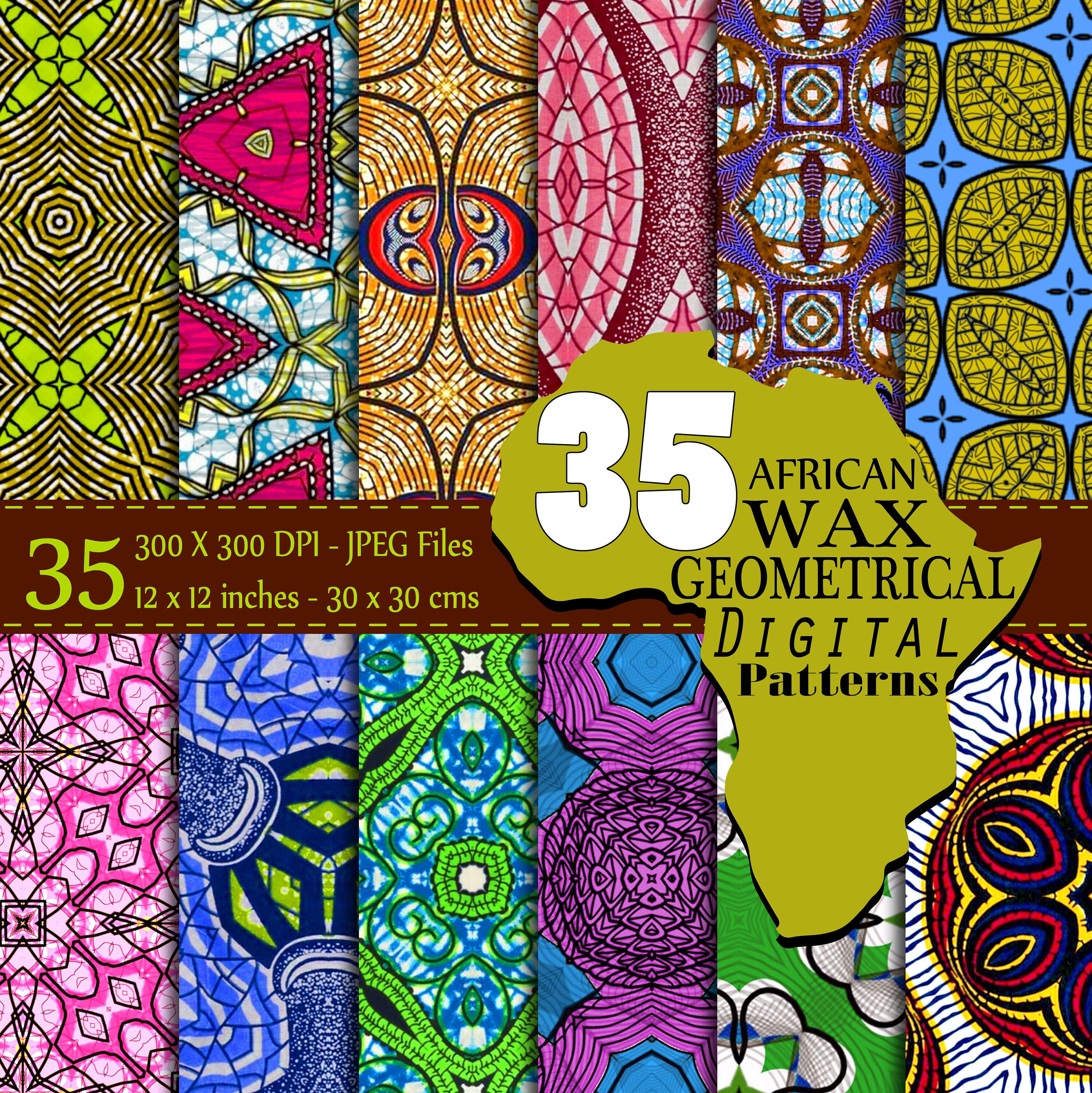 Pack de 35 motifs Wax Africains Géométriques au format