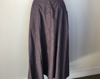 Vintage Faux Button Down Cotton Blue Gray Skirt Size M