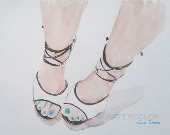 A woman feet in white shoes