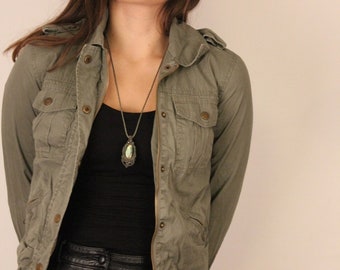 Cotton Summer Jacket, Army Green, Olive Coat, XS