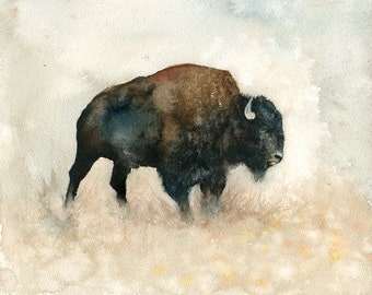Bison, Painting, Original Watercolor painting 10x8inch