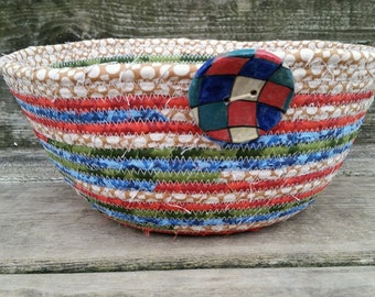 Geometric Illusion Fabric Coiled Basket