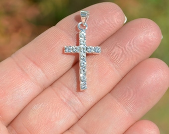 1 Bright Silver Plated and Rhinestone Cross Charm SC3345