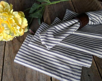 Blue & White Napkins, Cloth Napkins, 4 Cloth Dinner Napkins, Ticking Napkins, Farmhouse Decor, Farmhouse Napkins, Farmhouse Linens