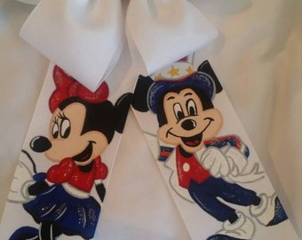 Boutique Disney Mickey and Minnie Mouse Patriotic And Proud Handpainted Hairbow