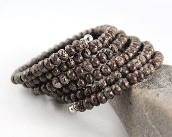 Obsidian Bracelet, Snowflake Obsidian, Memory Wire Bracelet, Wrap Bracelet, Cuff Bracelet, Gem Cuff Bracelet, Wrap Around Bracelet, Gem Cuff