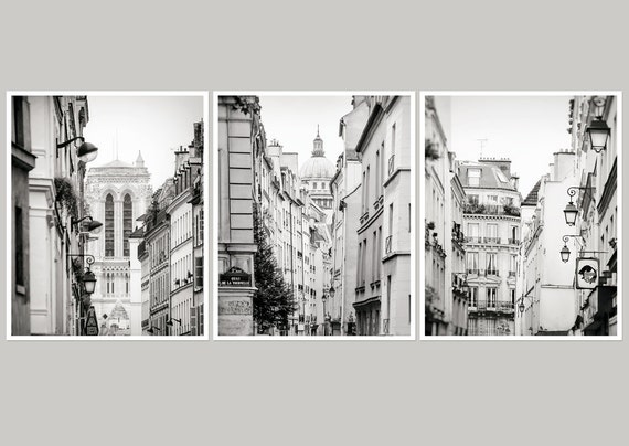 Gallery wall set of 3 prints grey black and white paris Gallery wall set of 3 prints grey black and white paris
