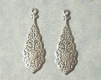 2 Antique Silver Stampings , Silver Earring Drops, Earring Components, Earring Dangles