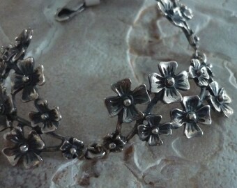 Floral silver Bracelet, Sterling Silver Bracelet, Botanical Bracelet, Wide Silver Bracelet, Organic Silver Bracelet, Woodland Bracelet K#122