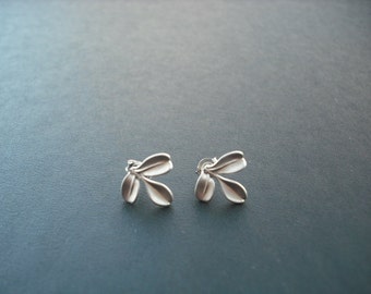 tiny leaf post earrings - matte white gold plated and sterling silver post