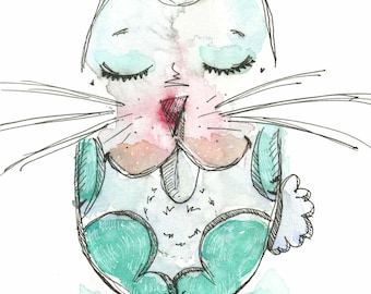 Easter Bunny, Original Watercolor Painting, Illustration
