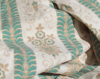 Vintage French Cotton Fabric 1920s Arabesque Green and Gold Fabric