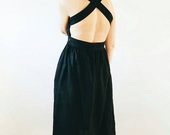 Linen Dress - Linen Apron Dress - Black Linen Dress - Apron - Black Linen Apron - Black Linen Dress - Apron Dress - Handmade by OFFON