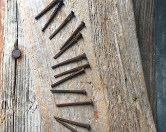 Antique Square Nails 1800s | Salvaged Common Nails | Set of 12 | Steampunk Assemblage Art | Woodworking Supply