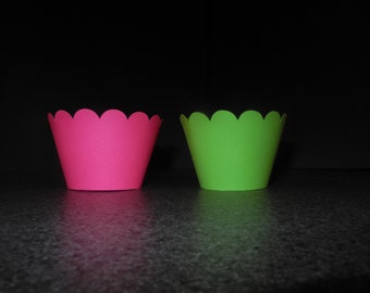 Hot Pink and Lime Green Cupcake Wrappers- Set of 12
