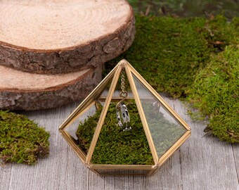 WEDDING RING box gold prism glass holder ring bearer box pillow page boy best man commitment ceremony terrarium