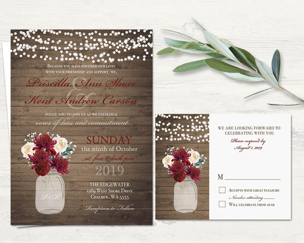 Mason Jar Wedding Invitation Printable Suite Rustic Mason Jar Wedding Invitation Printable Suite Rustic