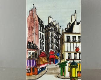 Oil on canvas, Paris Street and shopping at the beginning of 20th century, bright colors, signed Koberk 1977
