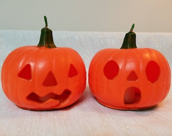 Two Vintage Halloween Jack-O-Lantern Candles by Gurley Candle Company Pumpkin Candles for Halloween