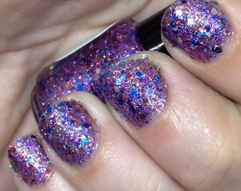 Bright and Bubbly Nail Polish - holographic purple glitter bomb