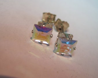 enuine Topaz Mystic White Heaven 5mm Sq Natural Gemstone Stud Earrings Brazil Earth Mined VVS Clear Solid 925 Premium SS Components USA