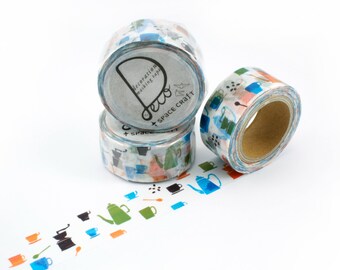 Coffee Tea Washi Masking Tape, Japanese Stationery, Planner Supplies, Scrapbook, Planner Supplies, Deco Tape, Round Top, Space Craft