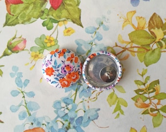 Button Earrings / Wholesale Jewelry / Fabric Covered / Small Gifts for Her / Orange and Pink / Hypoallergenic Stud Earrings / USA Made