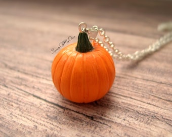 Pumpkin Necklace - Halloween Necklace Pendant - Food Jewellery - Handmade in UK with Polymer Clay
