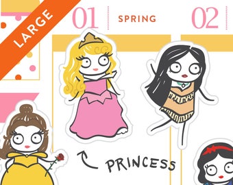P260 - LARGE Princess planner stickers, Disney princess inspired, mermaid stickers, beauty, belle, , 11 stickers, LARGE size