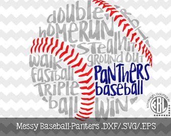 Messy Panthers Baseball design INSTANT DOWNLOAD in dxf/svg/eps for use with programs such as Silhouette Studio and Cricut Design Space
