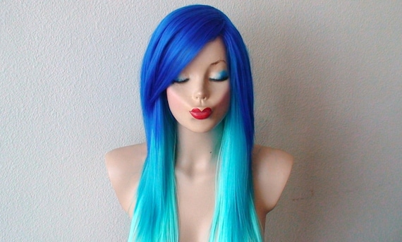 Long Blue Wig with Bangs - wide 1