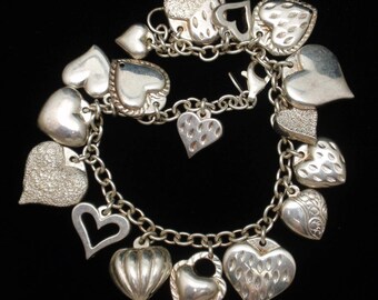 Puffy Hearts Charm Bracelet Sterling Silver Modern Twist on an Old Favorite